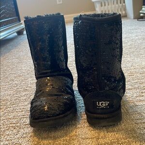 UGG Black Winter Boots Mid-Calf Suede